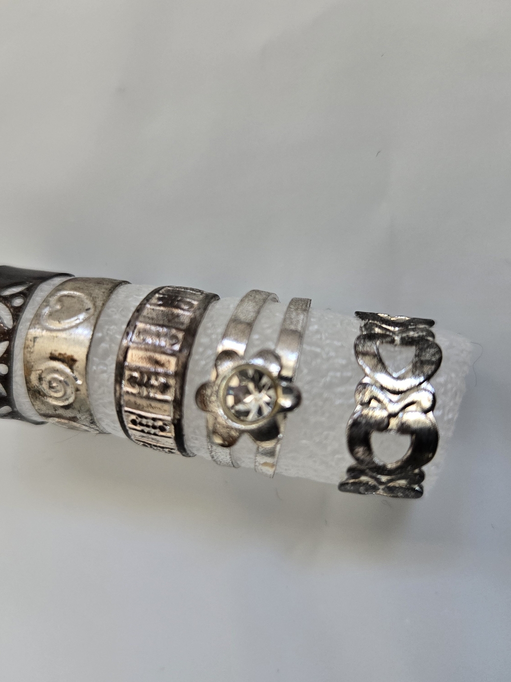 Unk Silver Floral and Band Stack Ring Set - Silver Tones